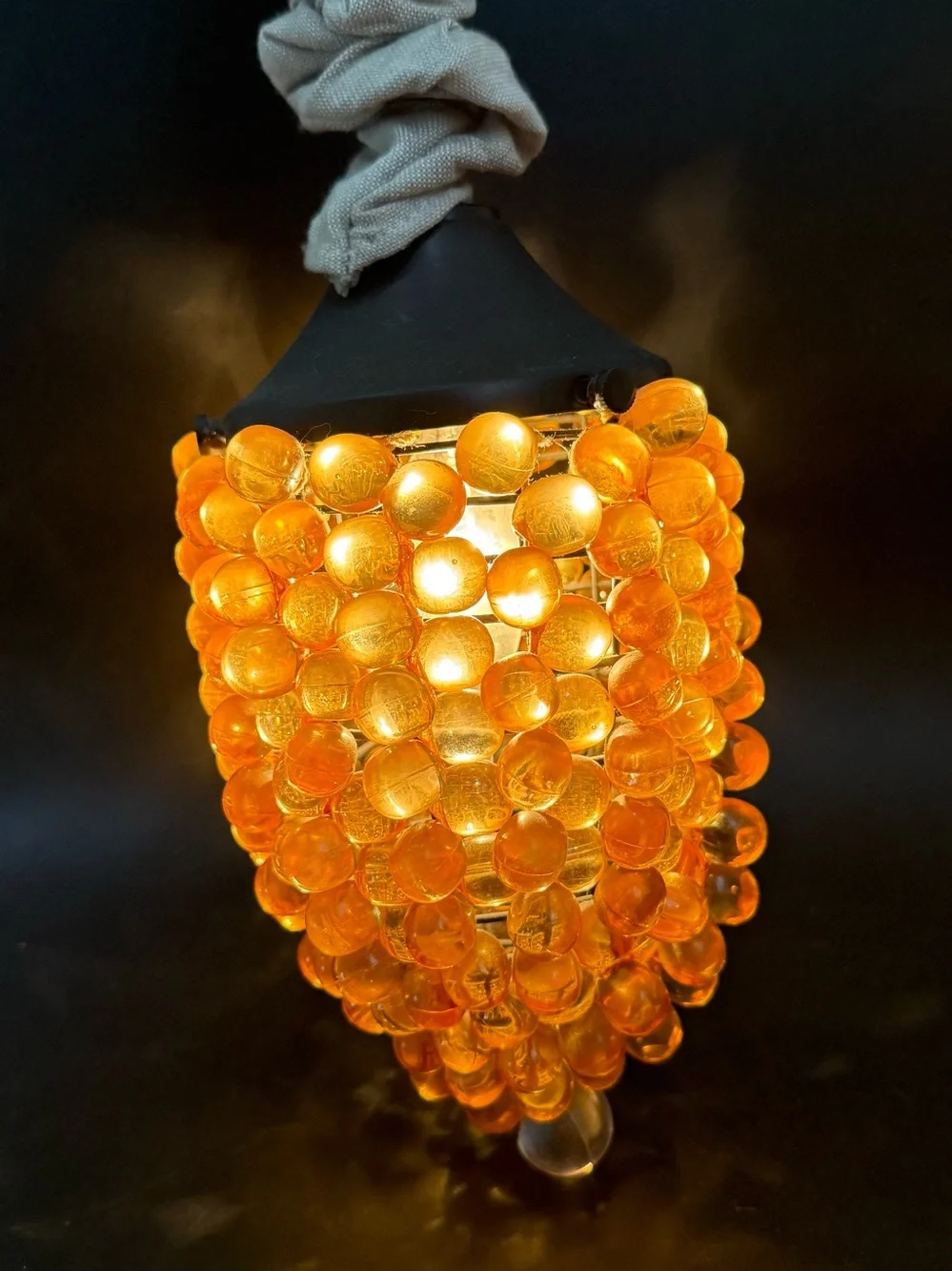 Vintage MCM Lucite Amber Grape Cluster Swag Lamp Ceiling Pendant Hanging Light